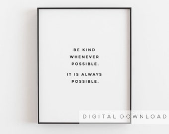 Be kind print, Motivational wall decor, Be kind poster Inspirational wall art, Be kind printable, Kindness Bedroom art, Inspirational quotes