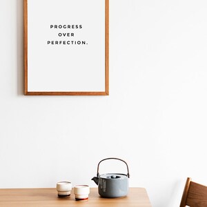 Motivational wall decor, Progress over perfection, Home office decor, Motivational quote print, Fintess home gym decor, Office printable art image 4