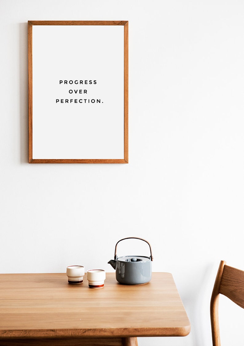 Motivational wall decor, Progress over perfection, Home office decor, Motivational quote print, Fintess home gym decor, Office printable art image 4