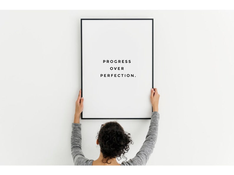 Motivational wall decor, Progress over perfection, Home office decor, Motivational quote print, Fintess home gym decor, Office printable art image 2