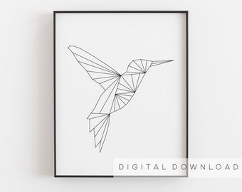 Living room art, Hummingbird art, Hummingbird print, Hummingbird poster Geometric Hummingbird printable