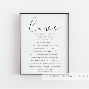 Love is patient love is kind, 1 corinthians 13, Living room art, Bible verse wall art, Family sign, Scripture print, Engagement Wedding image 1