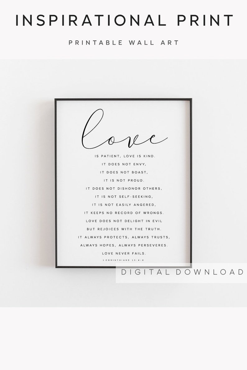 Love is patient love is kind, 1 corinthians 13, Living room art, Bible verse wall art, Family sign, Scripture print, Engagement Wedding image 1