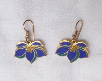 Laurel Burch CLOISONNE EARRINGS Pear Blossom Enamel Pierced