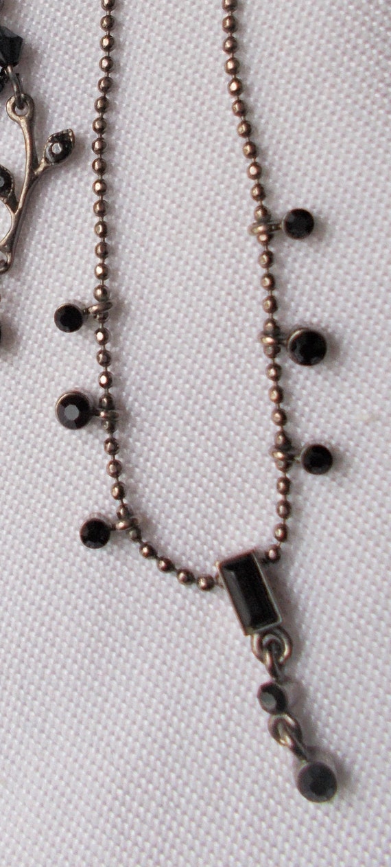 BLACK MINIMALIST NECKLACE Antiqued Silver Chain R… - image 2