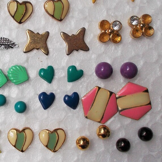 20 pair TINY STUD EARRINGS Enamel Monkey Star Hea… - image 5