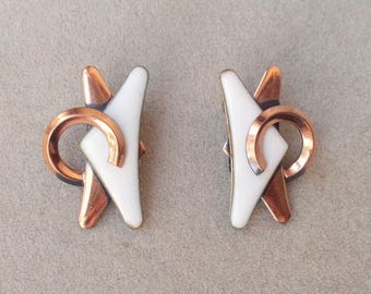 Matisse Renoir MCM CLIP EARRINGS Copper & Enamel Triangle Fold