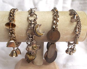 Choice:  CHARM BRACELET 1950s Coins Curb Chain Brass Bells .43