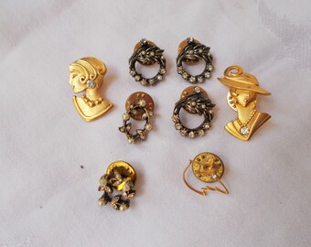 8 Vintage RHINESTONE SCATTER PINS Bird Wreath Vine Art Deco Jonette Hat Pin Lapel .L