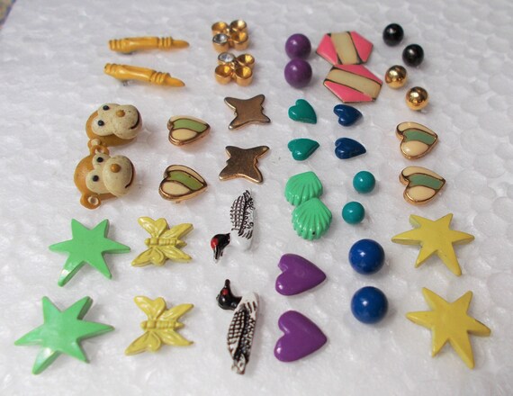 20 pair TINY STUD EARRINGS Enamel Monkey Star Hea… - image 3