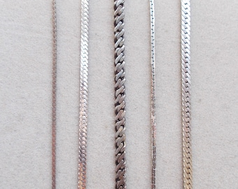 Choice - SILVER CHAIN NECKLACE Monet Silvertone 1/16" - 1/4" Herringbone Flat Link Double Square Tire Tread Unisex 15" - 30" Long (cr)