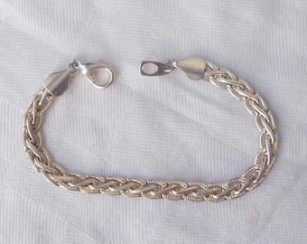 Sterling Woven CHAIN BRACELET Vintage 7.5" long Braided Marked JC