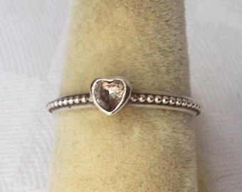 925 Sterling HEART RING Brown Quartz Cz Size 6.75 Pandora ALE