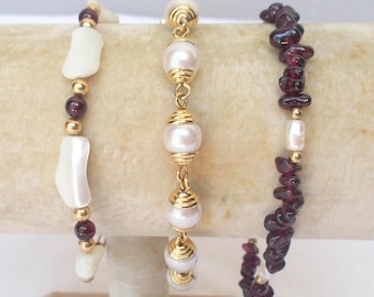 Choice: PEARL BRACELET Amethyst MOP Rice Glass faux Pearl 7 1/2” – 8” long
