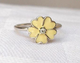 925 Sterling PRIMROSE RING Enamel Daisy Flower Cz Size 6.75 Pandora ALE