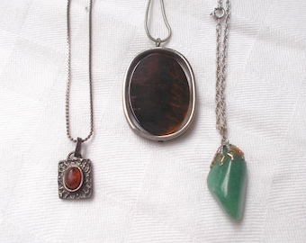 Choice: STONE NECKLACE Amber Green Polished Sliced Tiger eye Vintage (cr)