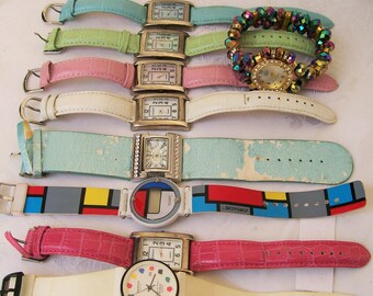 9 pc Womens WATCH LOT Parts Repair Awatch Andre Francois Gossip Leather Band .E