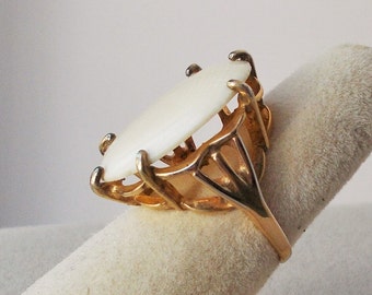 Sterling STATEMENT RING Gold Vermiel Bone Shell Size 7.5 Silver Cocktail Large Basket Setting
