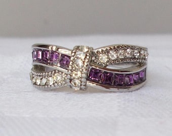 925 Plated FASHION RING Amethyst Crystal Crossover Bow Size 9.75/10