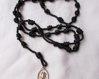 Black Cord KNOTTED ROSARY 9 Sets of 3 St. Michael Guardian Angel Italy 19” Handmade