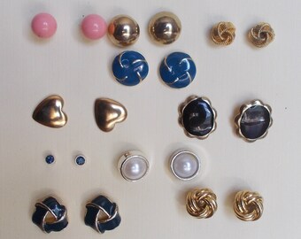 Lot of 10 STUD EARRINGS Goldtone Silvertone Enamel Faux Pearl .56