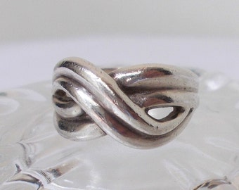 925 Sterling CROSSOVER RING Wide Band X Knot Unisex Size 7 Stacking Midi Pinkie