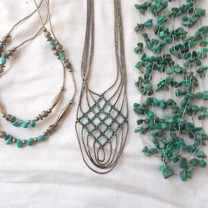 Choice - TURQUOISE NECKLACE .925 Sterling Strand Liquid Silver Chips Boho Navajo (cr)