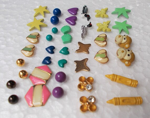 20 pair TINY STUD EARRINGS Enamel Monkey Star Hea… - image 4