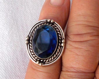 Blue SAPPHIRE QUARTZ RING Set in German Silver Size 6