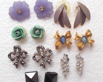 7 pair STUD EARRINGS Violet Bows Rose Flower .61