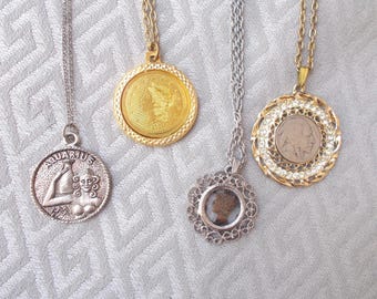 Choice: MEDALLION NECKLACE Aquarius Buffalo Nickel 1776 Coin Mercury Dime (cr)