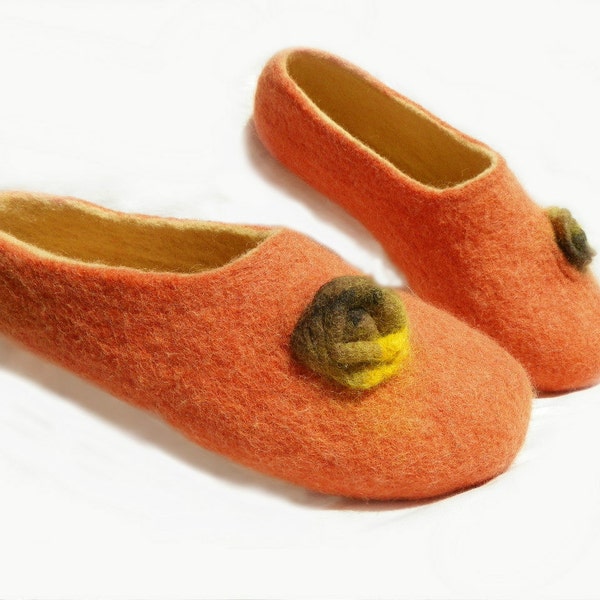 Felted slippers   home shoes, home shoes, women shoes, Handmade felted orange slippers,Felted shoes, Felted footwear
