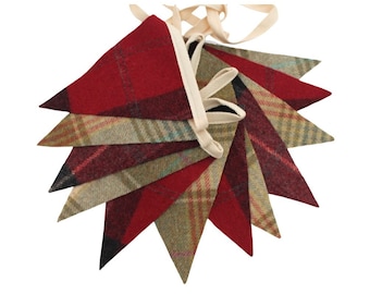 Red & Green Bunting, Tartan Tweed Bunting, Tweed Bunting, Holiday Bunting