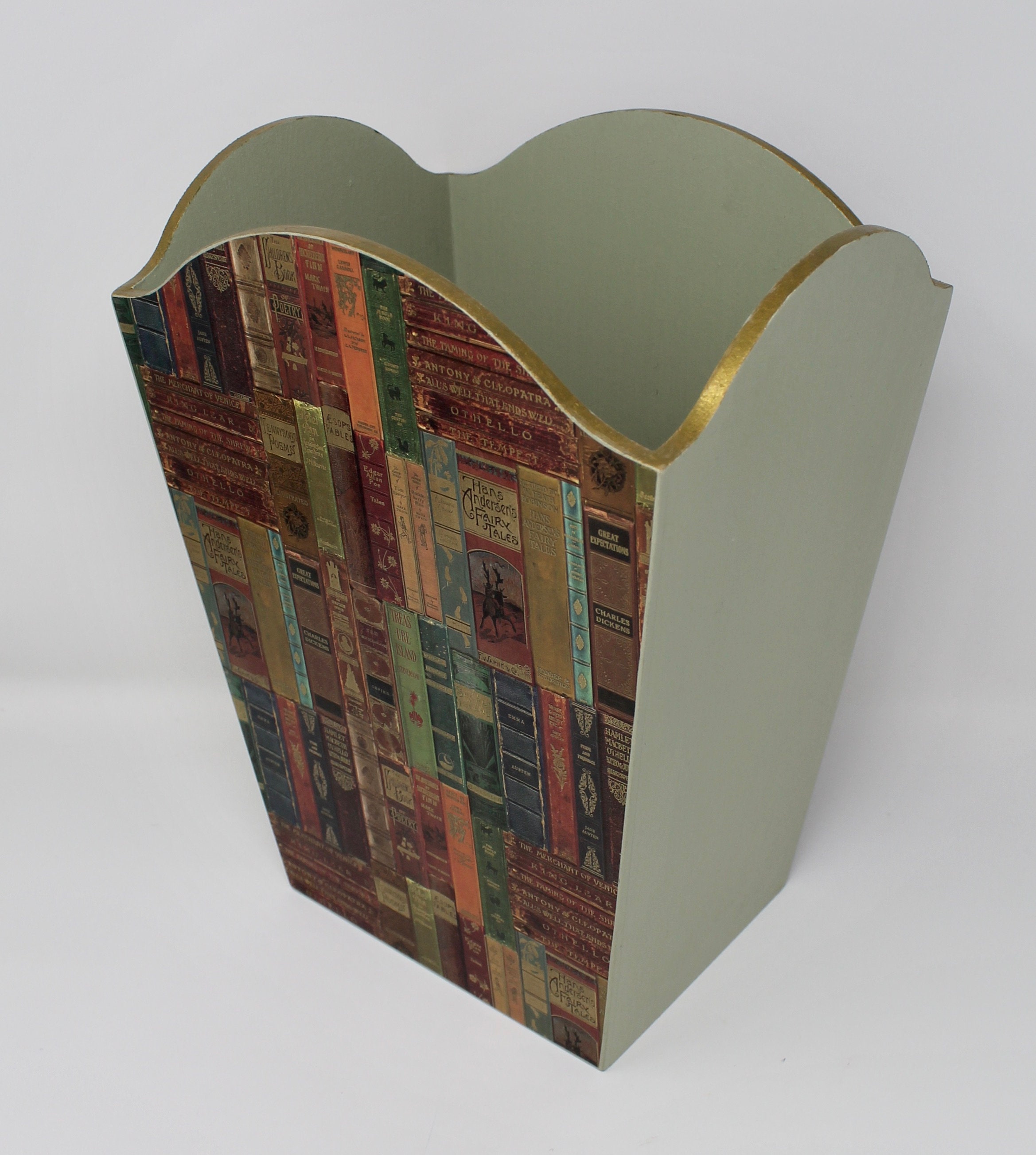 Waste Paper Bin UK Green with Classic Books Design Etsy