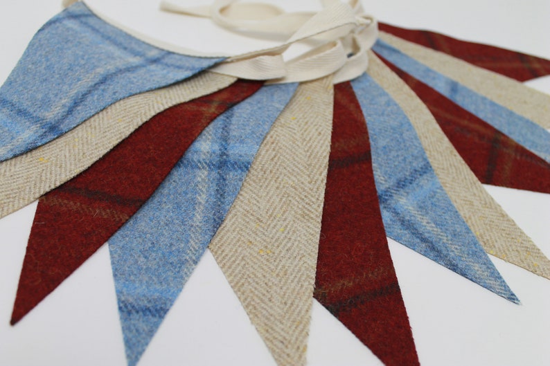 British Bunting, Tweed Bunting, Red, Cream and Blue Flags, Union Jack Themed Bunting 