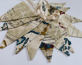 map fabric bunting map garland map flags world map bunting map pennants