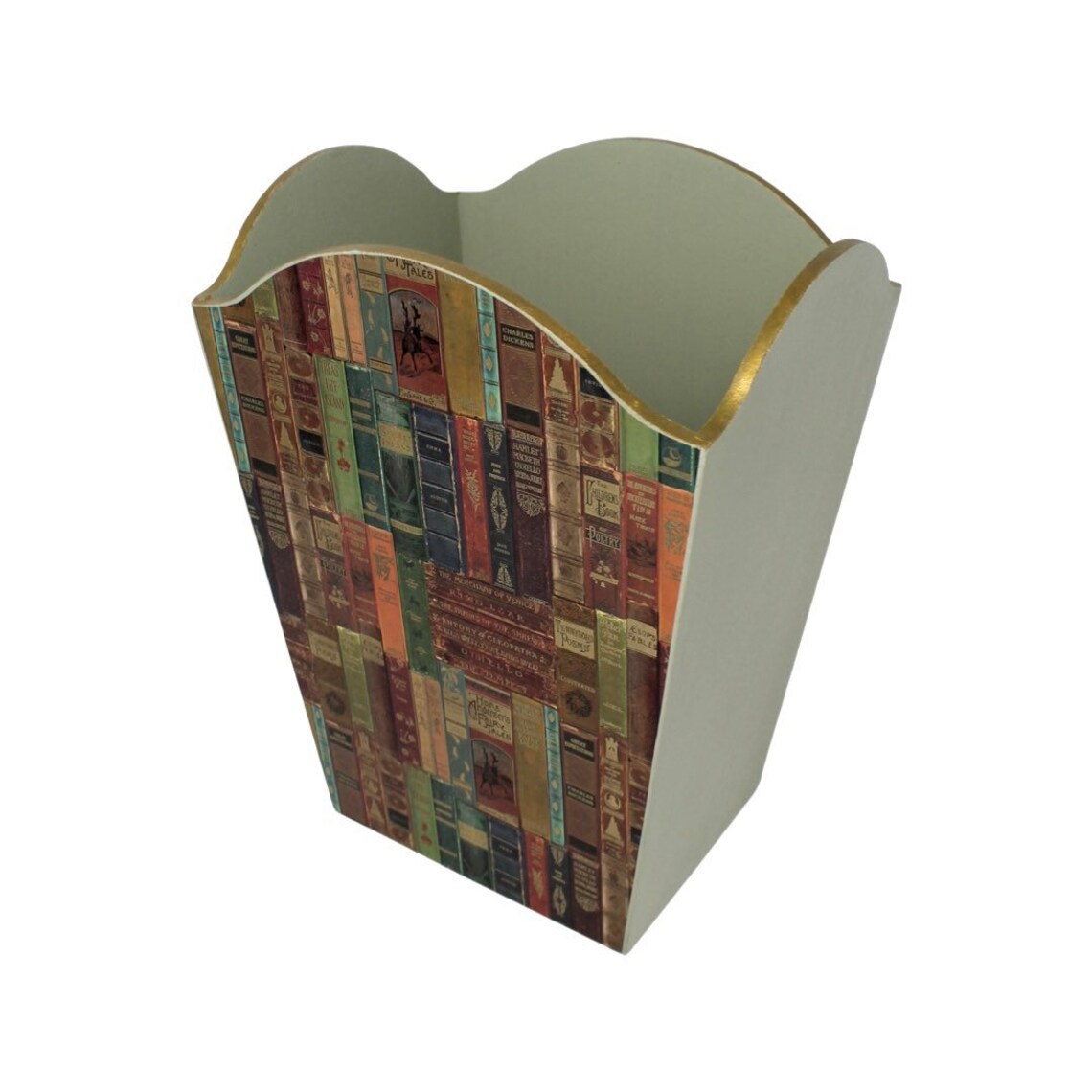 Waste Paper Bin UK Green with Classic Books Design Etsy