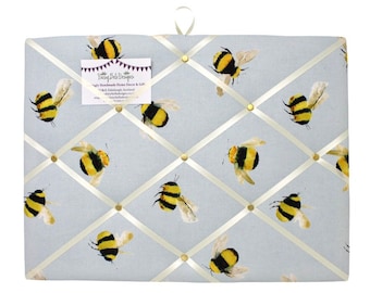 Kitchen Noticeboard, Bee Pin Board, Bumble Bee Fabric, Bee Gifts, Blue Pin Board, Blue Memo Board