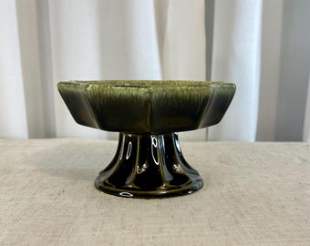 Vintage Hull Pottery Pedestal Bowl Green Drip Glaze