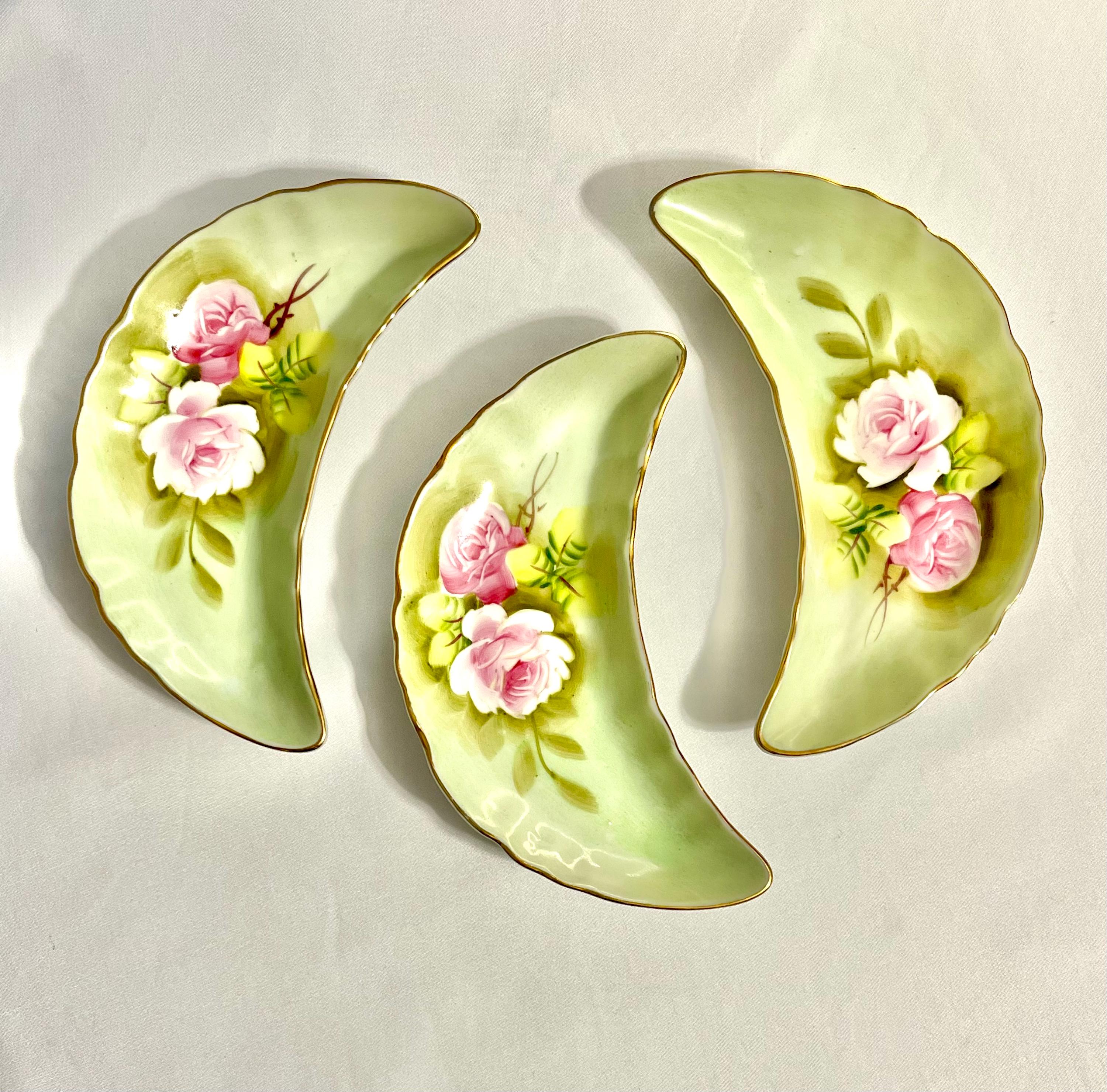 Vintage Lefton China Crescent Dishes Set: Hand-Painted Pink Roses, Gold…
