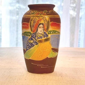 Vintage Japanese Satsuma-Style Vase Hand Painted Geisha Moriage Pottery Made in Japan Asian Decor