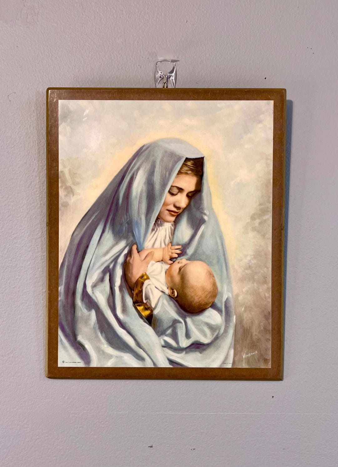 Italian Madonna & Child Lithographic Print on Board 8x10 Religious Art ...