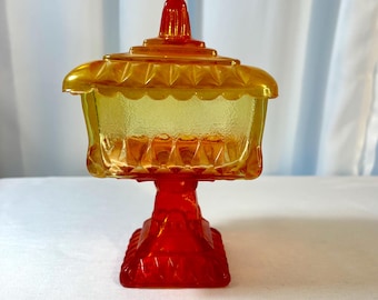 Red and Amber Pedestal Candy Dish