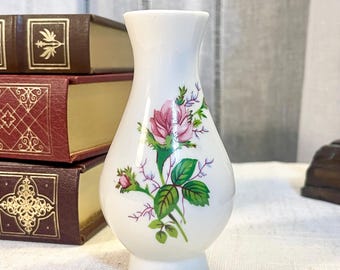 Vintage Porcelain Bud Vase: Pink Rose Floral Cottage Decor 4” Height