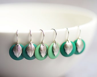 Enamel Earrings - 925 Silver - Gifts for Her - Green/mint/Emerald