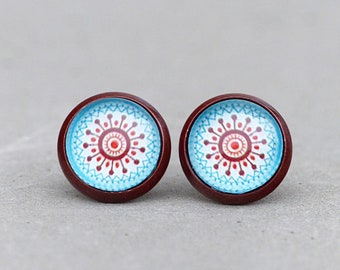 Copper stud earrings with mandala motif