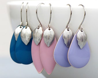 Emaille oorbellen - zilver - drop oorbellen - lichtgevende oorbellen - geschenken voor haar