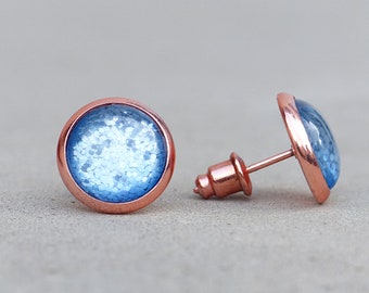 Boucles d’oreilles ~ rosés cabochons or & Aqua