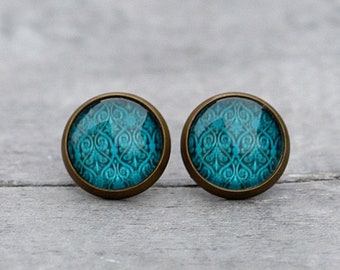 Pendientes de tachuelas "Petrol Damascus"