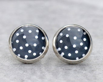 Studs "Vintage Dots on Dark Grey"